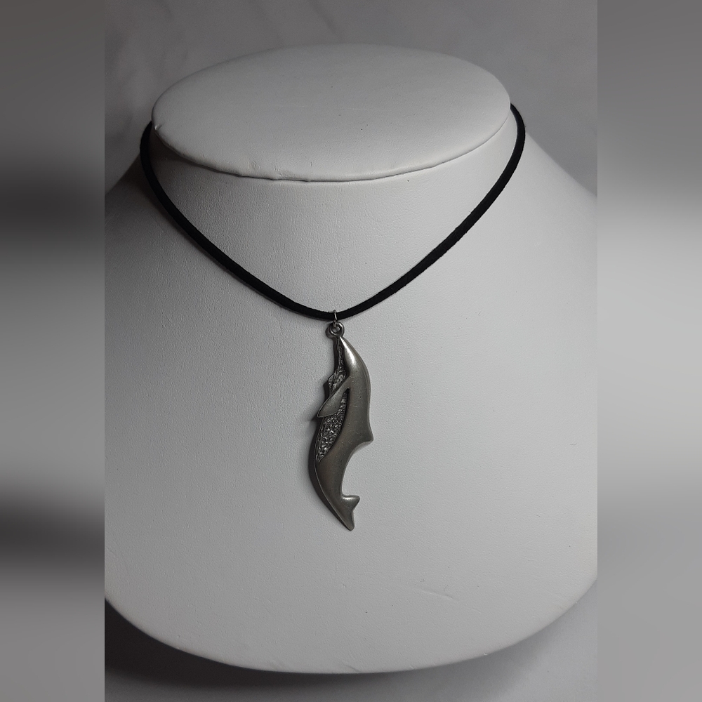Signed Anna Molin Pewter Whale Necklace